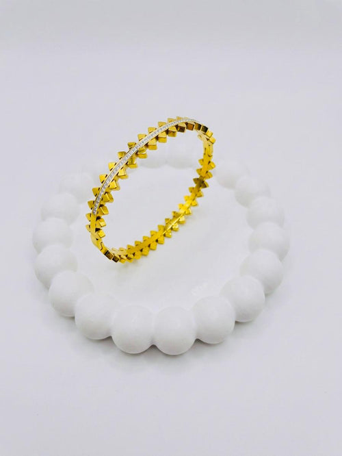 Gold-Tone Stainless Steel Leaf Design Bangle