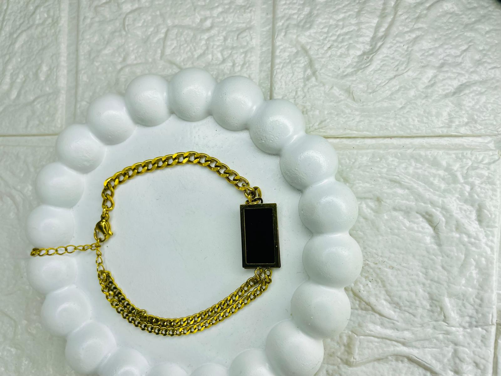 Stainless Steel Black Stone Bar Chain Bracelet