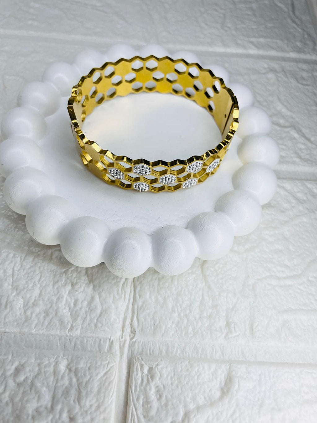 Stainless Steel Honeycomb Hexagon Zircon Bracelet