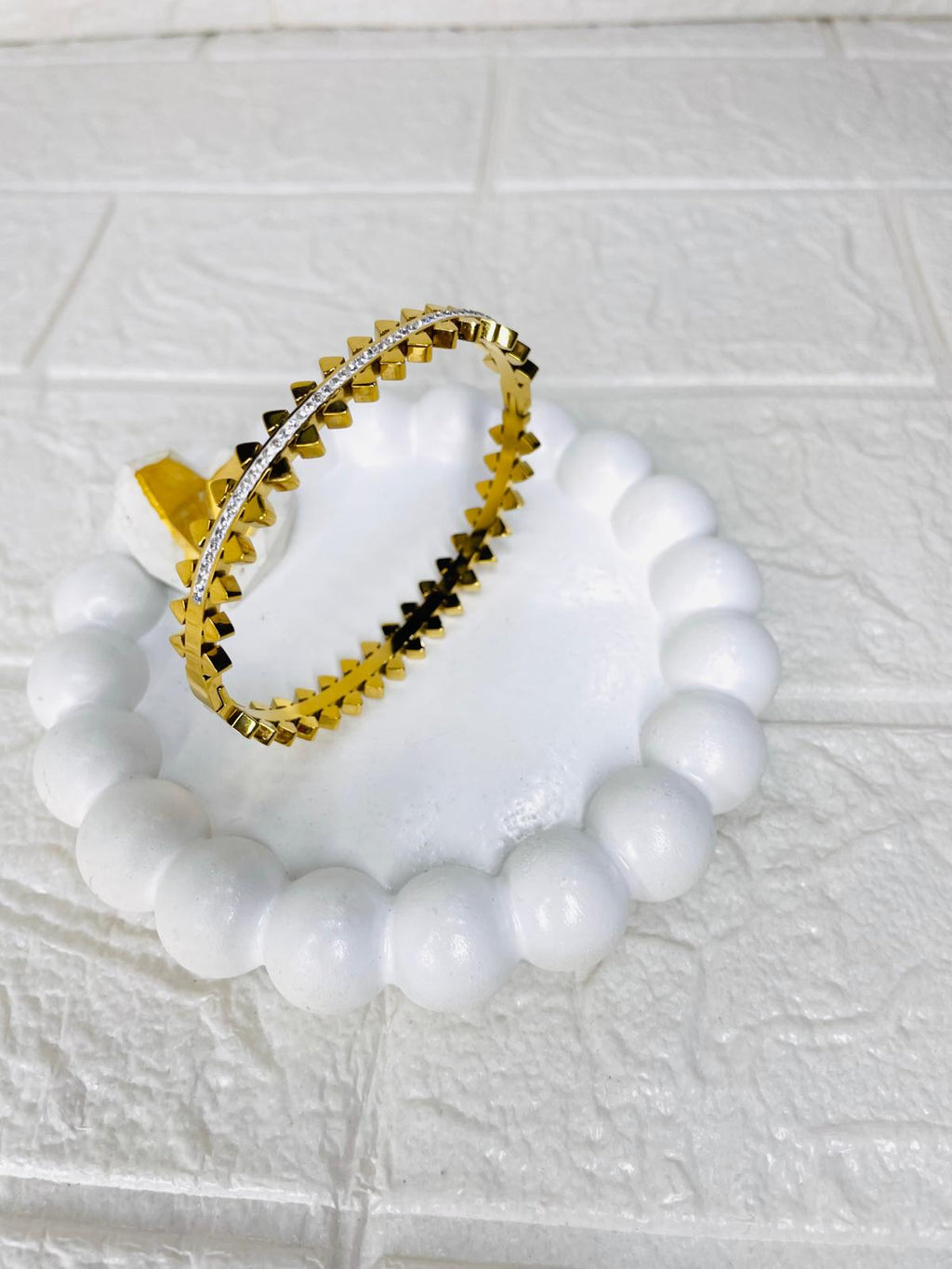 Gold-Tone Stainless Steel Leaf Design Bangle
