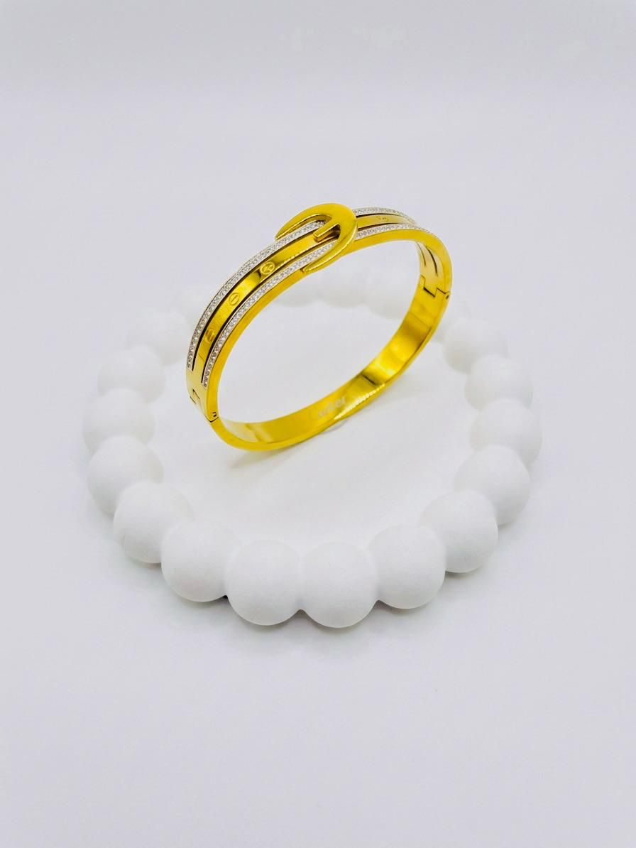 Golden Stainless Steel Belt Cuff Bracelet