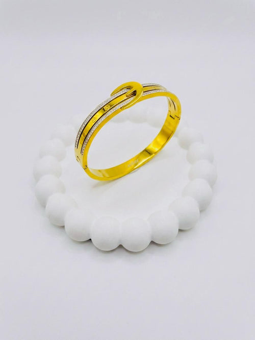 Golden Stainless Steel Belt Cuff Bracelet
