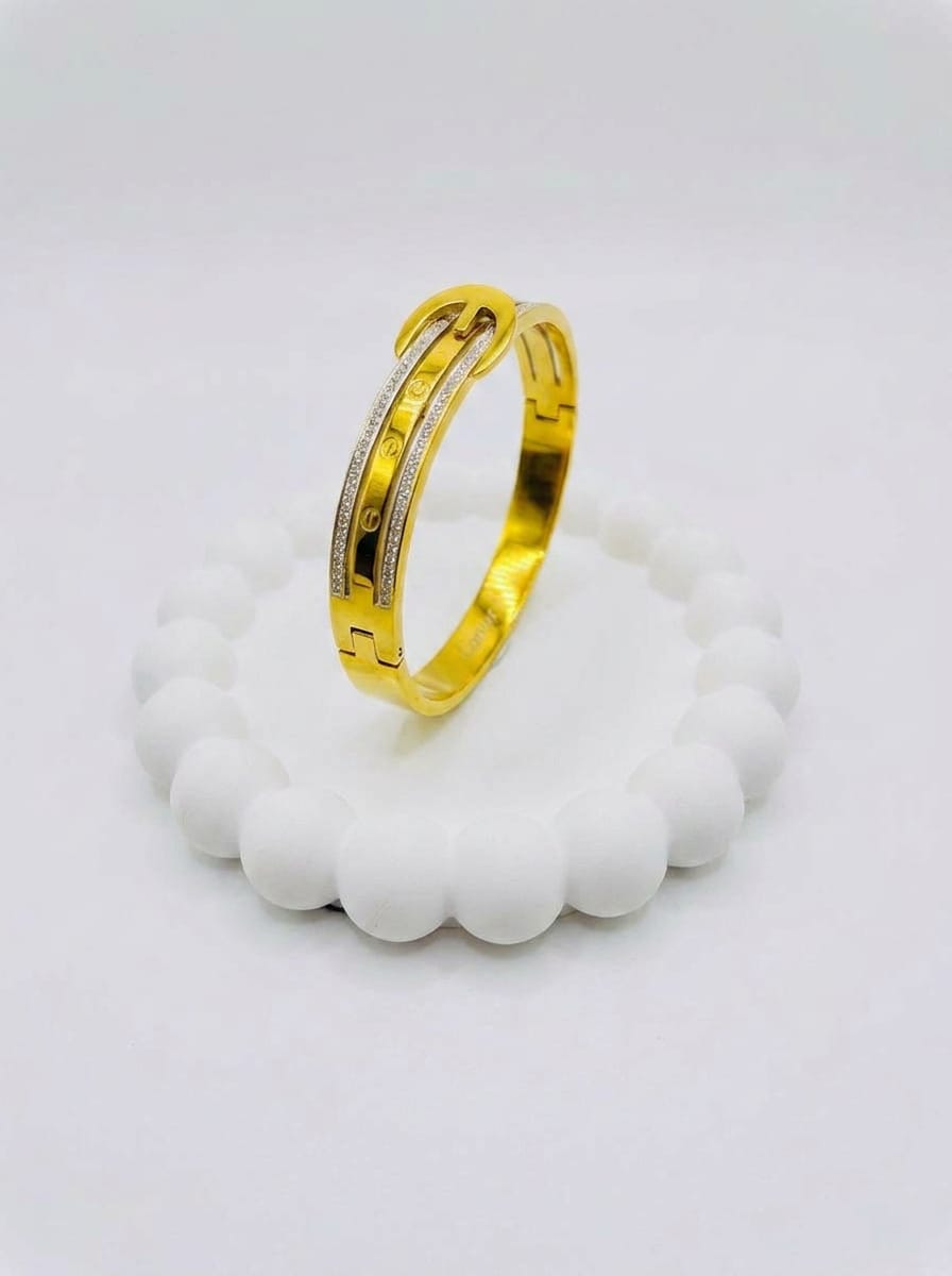 Golden Stainless Steel Belt Cuff Bracelet