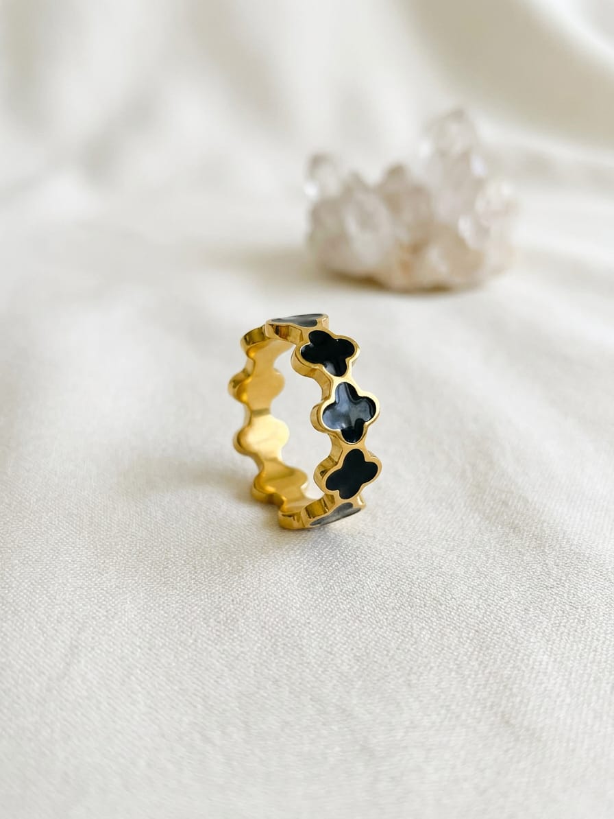 Stainless Steel Black Clover Ring