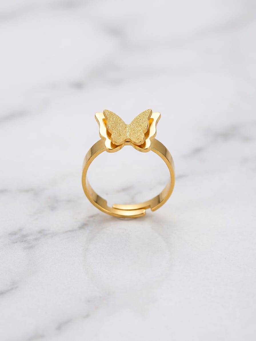 Adjustable Golden Stainless Steel Butterfly Ring