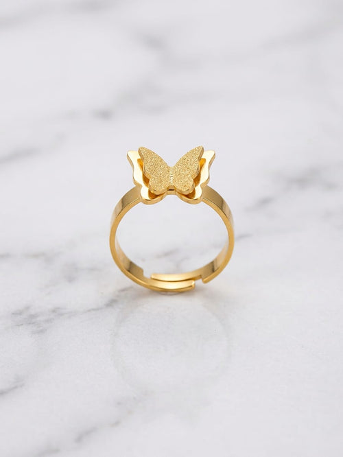 Adjustable Golden Stainless Steel Butterfly Ring
