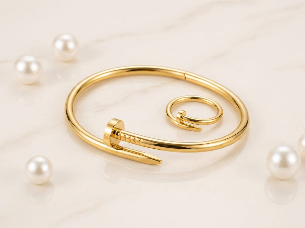 Nail Design Cuff Bracelet & Ring Set