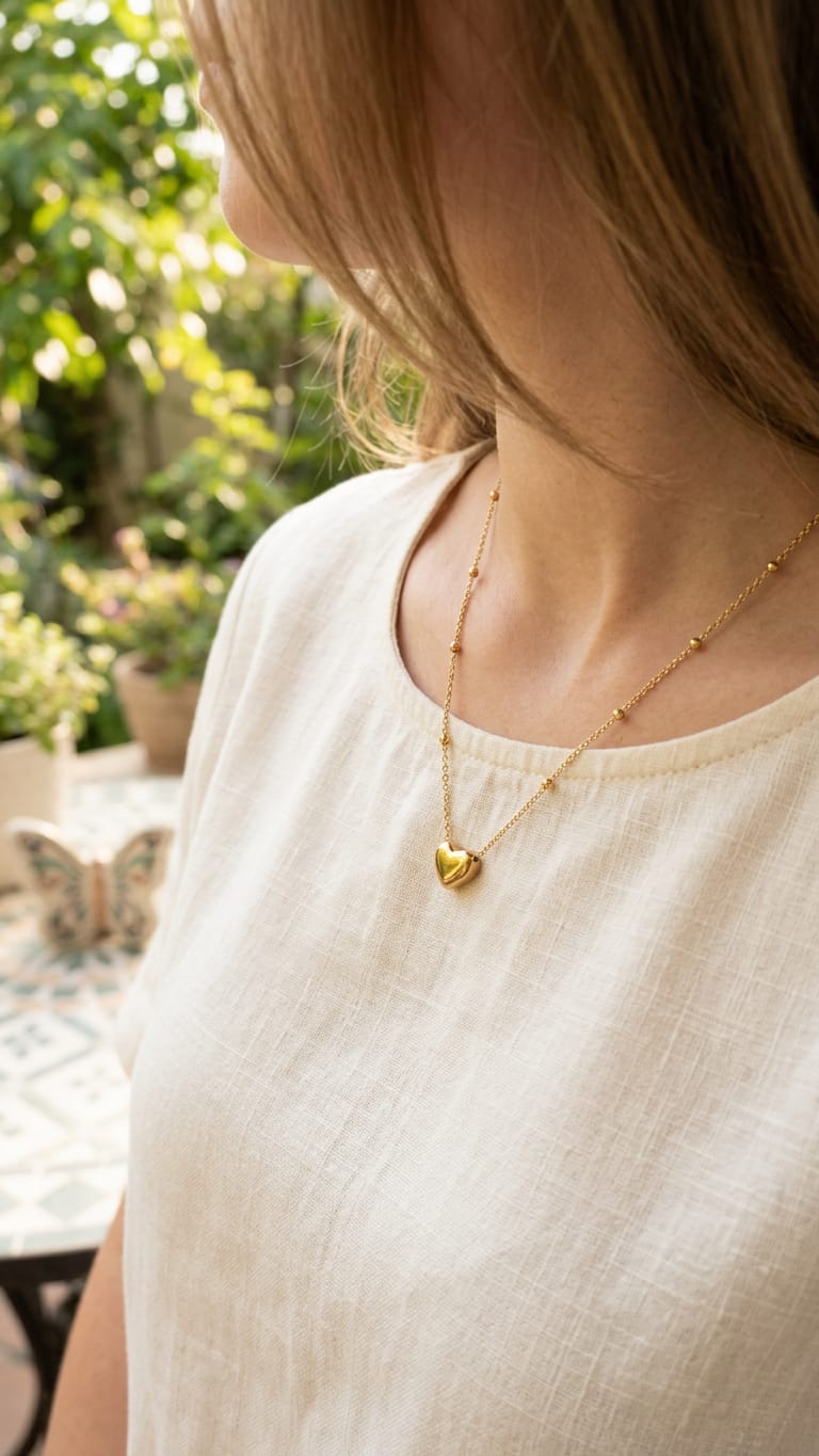 Golden Stainless Steel Heart Necklace with Pearl