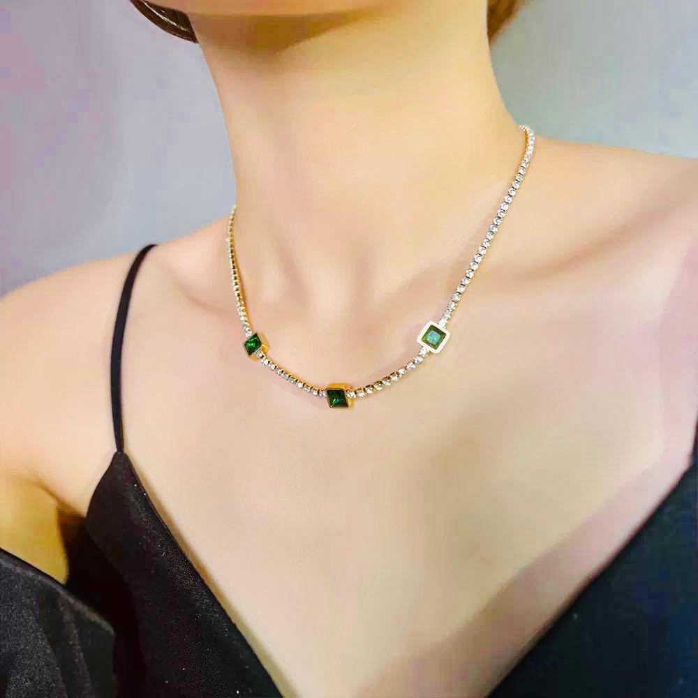 Triple Green Onyx Stainless Steel Necklace