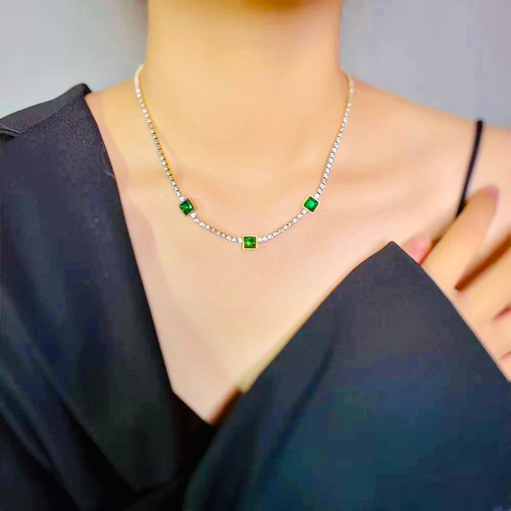 Triple Green Onyx Stainless Steel Necklace