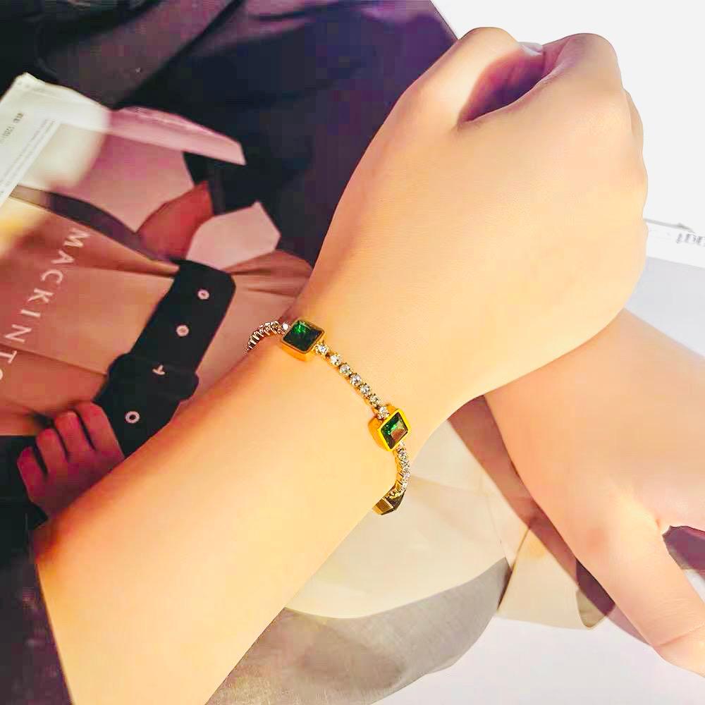 Triple Green Onyx Stainless Steel Bracelet