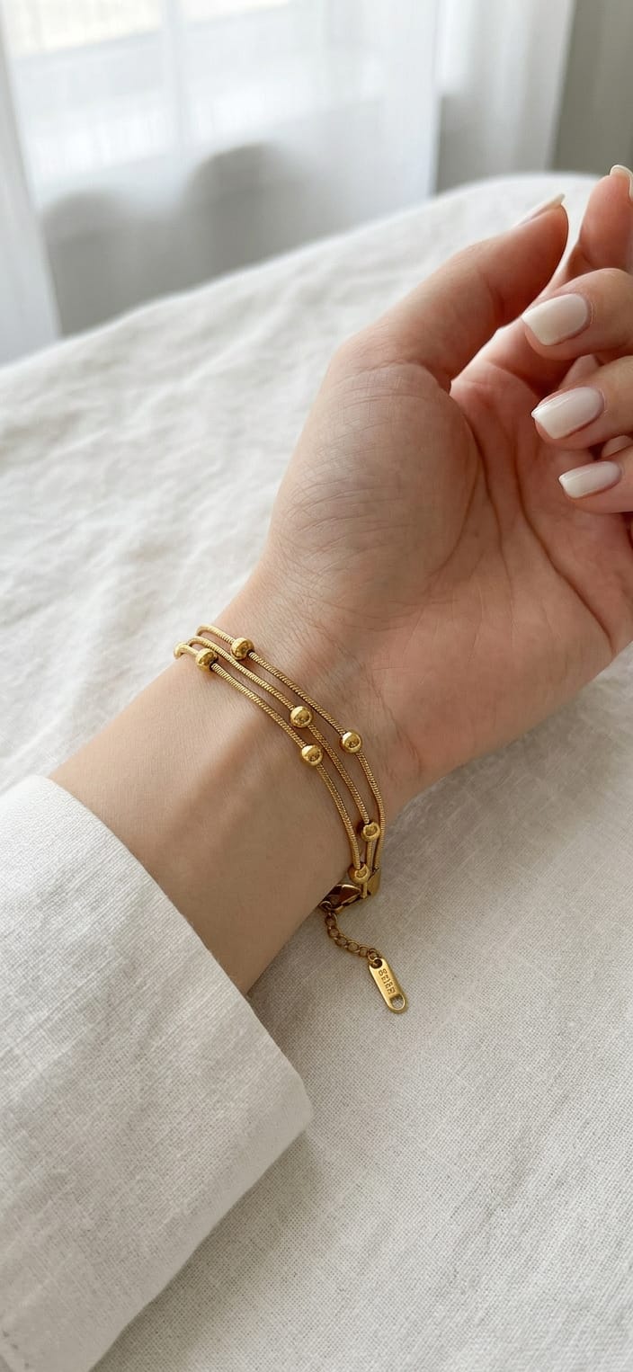 Golden Stainless Steel 3-Layer Bracelet