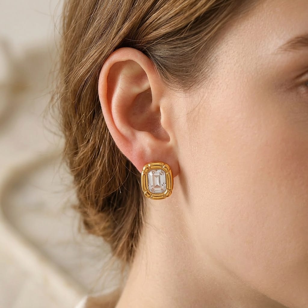 White Stone Stainless Steel Earrings