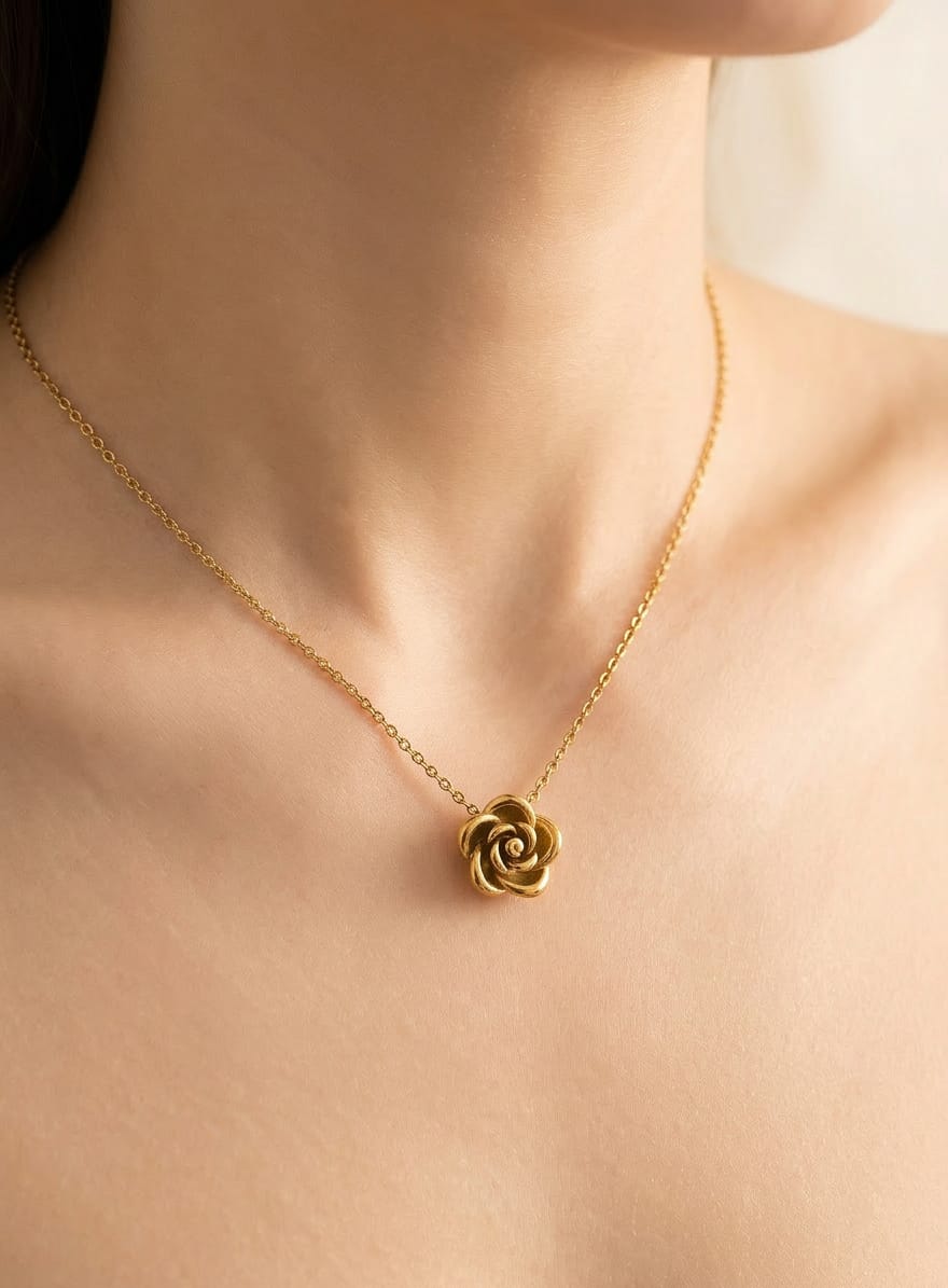 Golden Stainless Steel 4-Piece Flower Jewelry Set