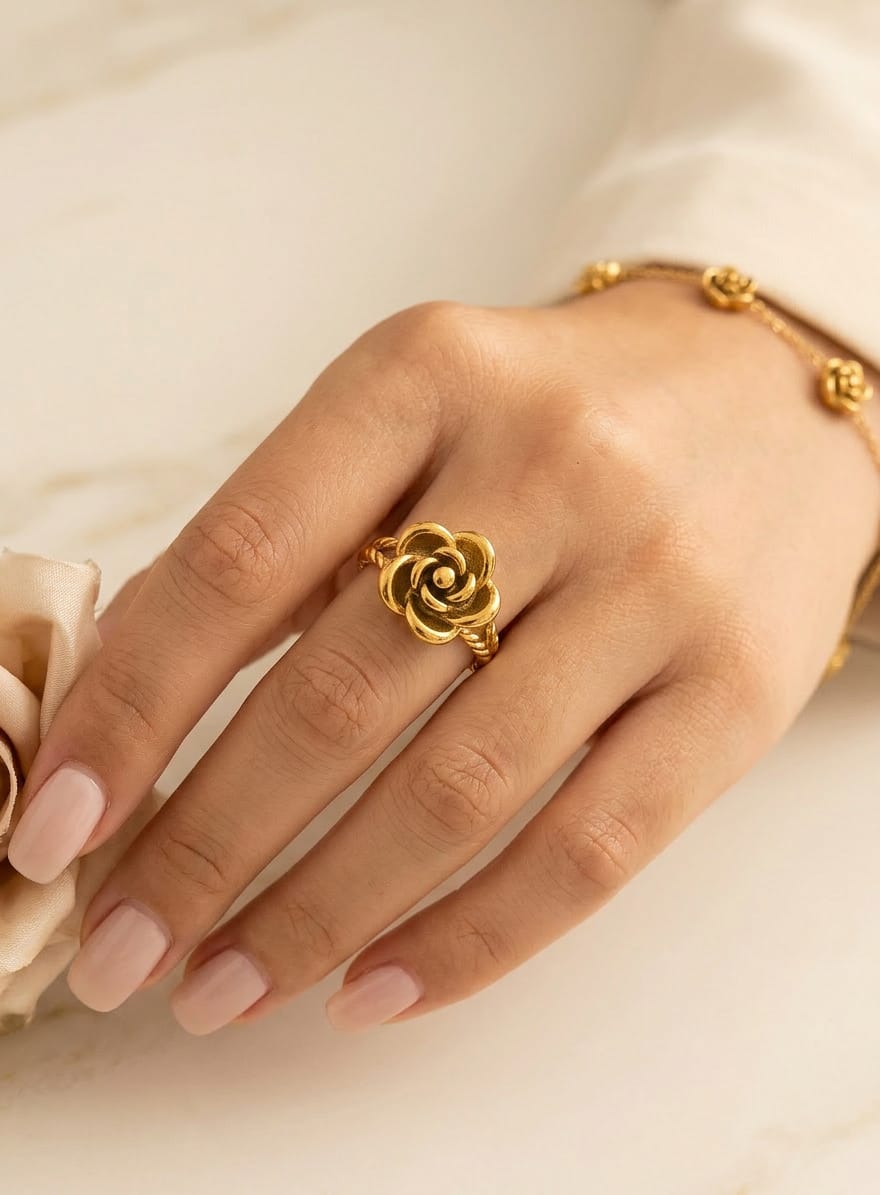 Golden Stainless Steel 4-Piece Flower Jewelry Set