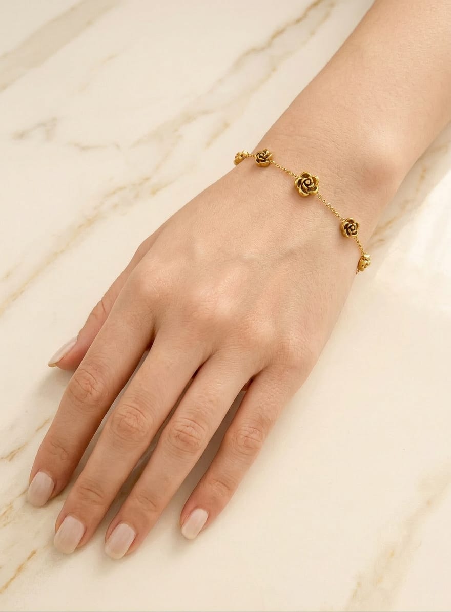 Golden Stainless Steel 4-Piece Flower Jewelry Set