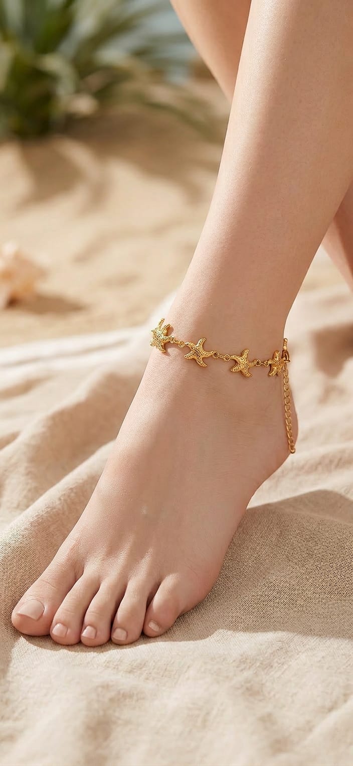 Golden Stainless Steel Star Anklets