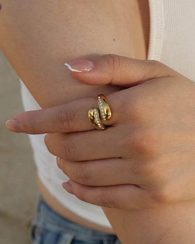 Stainless Steel Zircon Stone Adjustable Ring